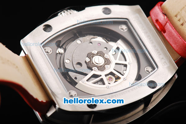 Richard Mille RM007 Silver Case with Diamond Hour Markers-Diamond Bezel and Red Leather Strap - Click Image to Close